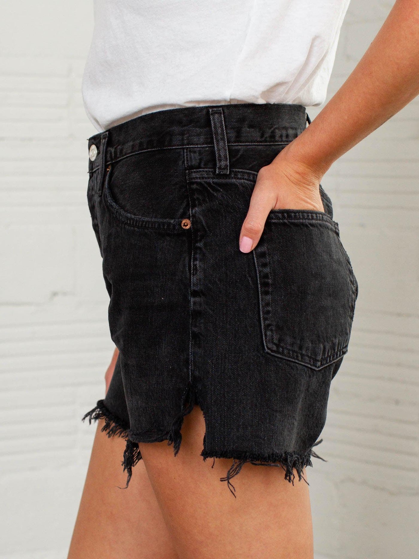 black denim shorts