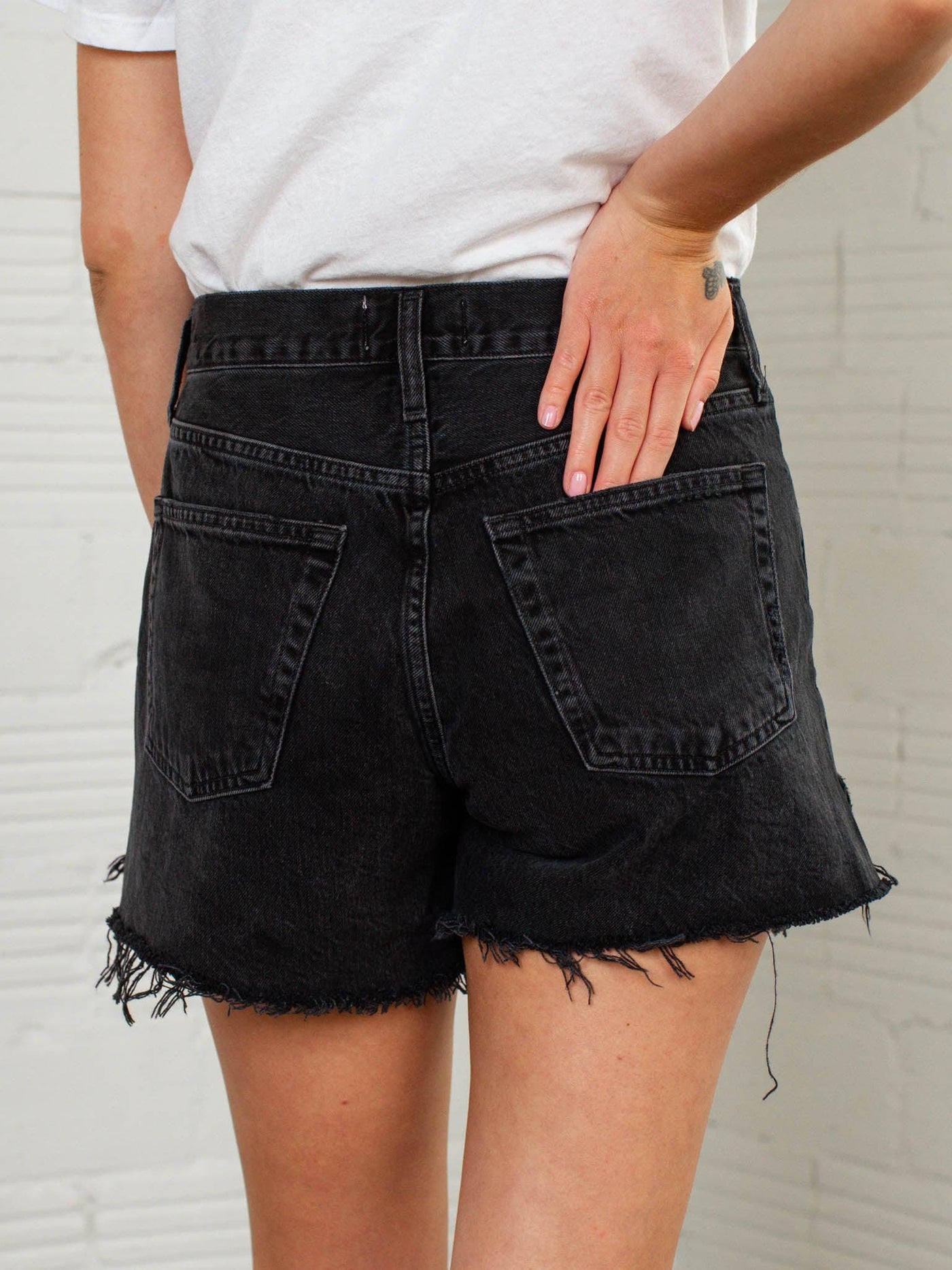 side slit denim shorts