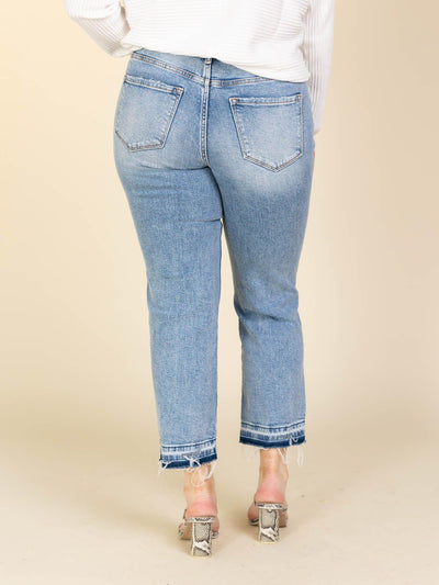 release hem distressed denim