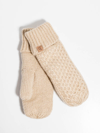 cream knit lined mitten