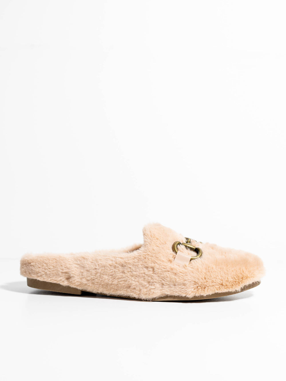 camel faux fur loafer slipper