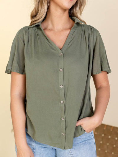 Flutter Sleeve Button Up Blouse