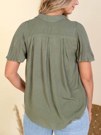 Flutter Sleeve Button Up Blouse