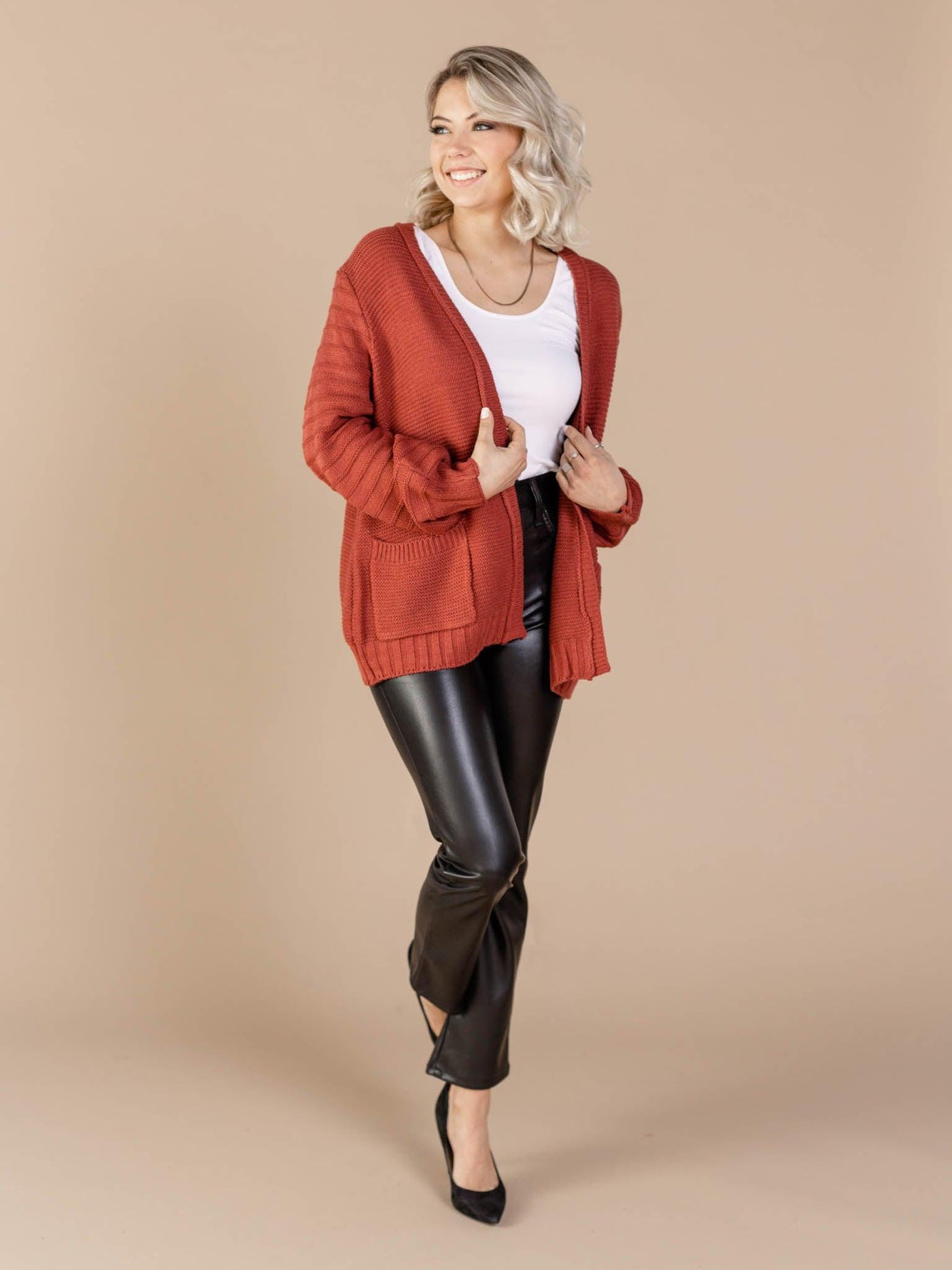 rust knit cardigan