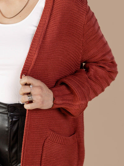 Open Front Textured Balloon Sleeve Cardigan
