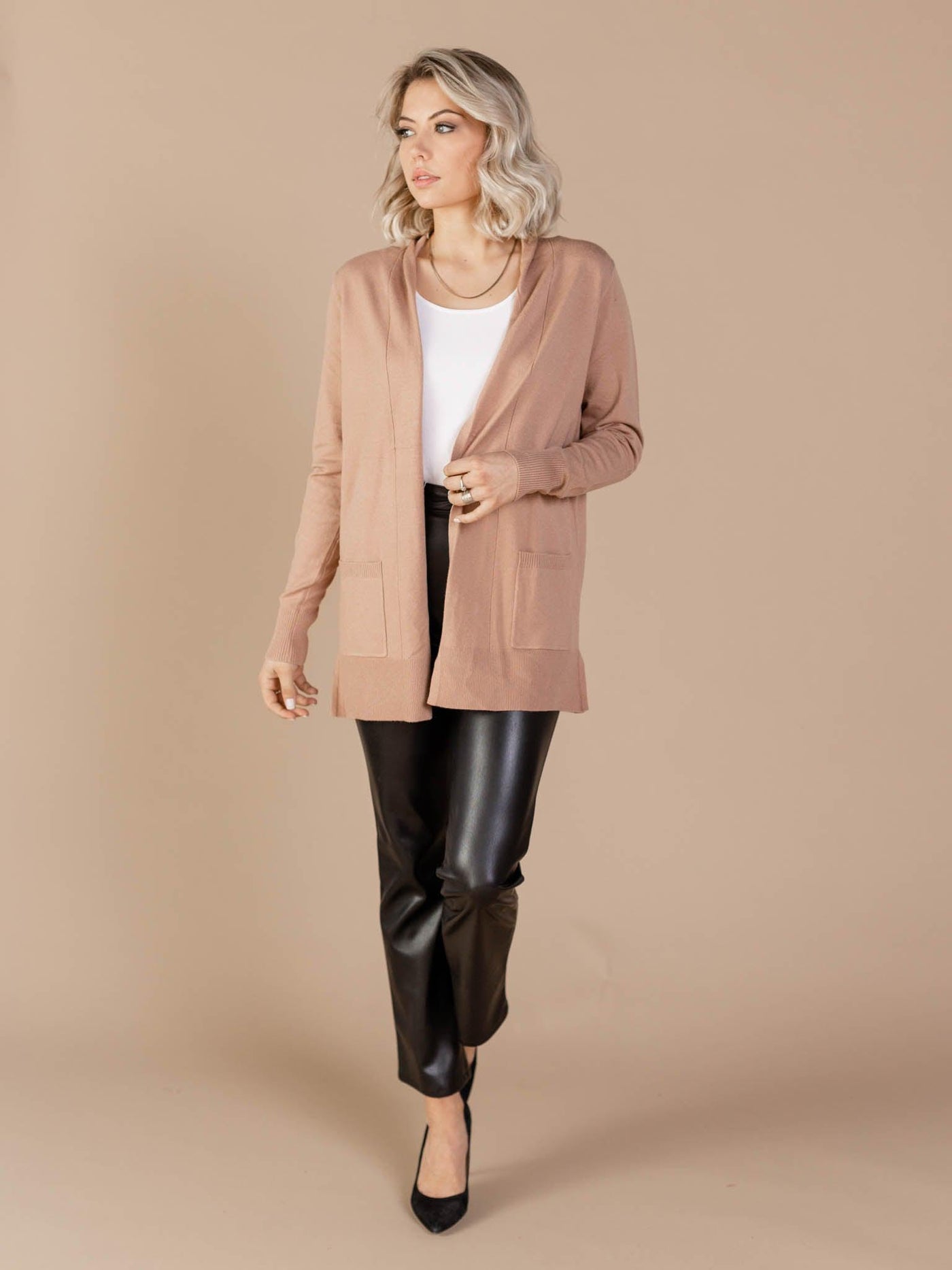 Open Front Basic Side Pocket Cardigan