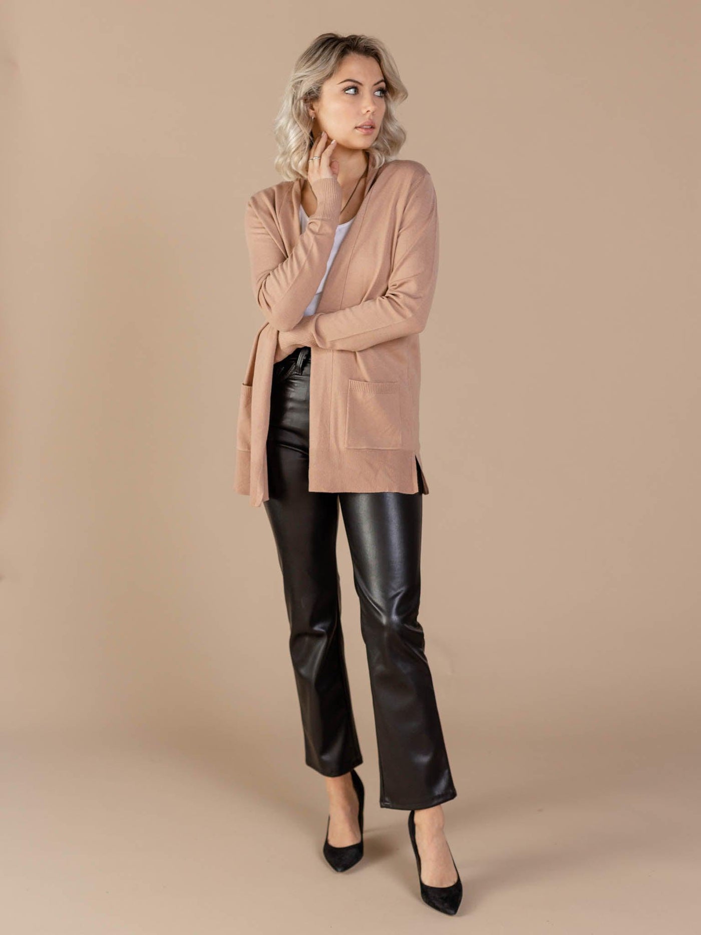 Open Front Basic Side Pocket Cardigan