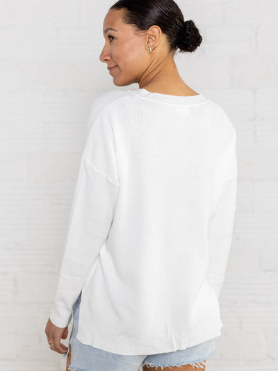 oversized womens white v neck sweater