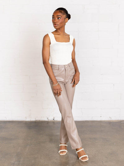 black tape taupe leather pants