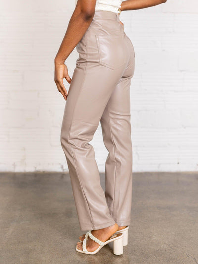 taupe leather pants black tape