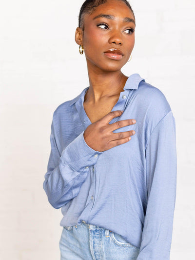 blue satin button down