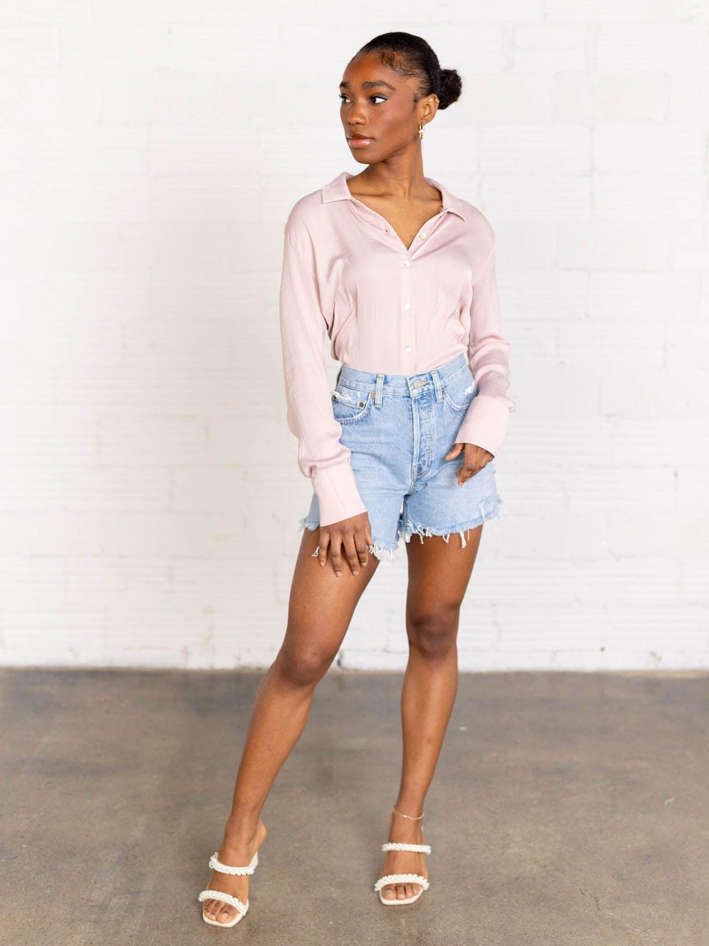 pink satin button down pale pink