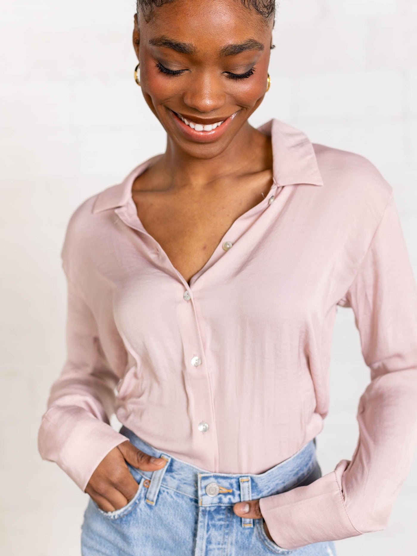 pink pastel button down shirt
