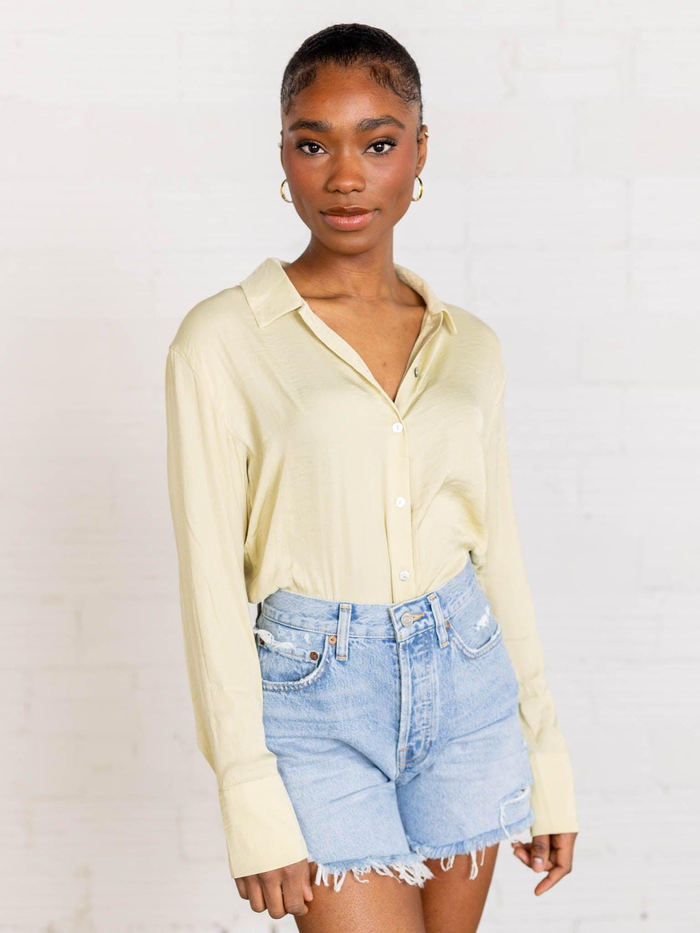 light green satin button down mystree pistachio