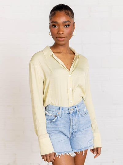 light green satin button down mystree pistachio