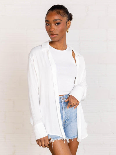 white button down silk mystree top