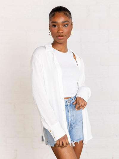 white silk button up mystree shirt