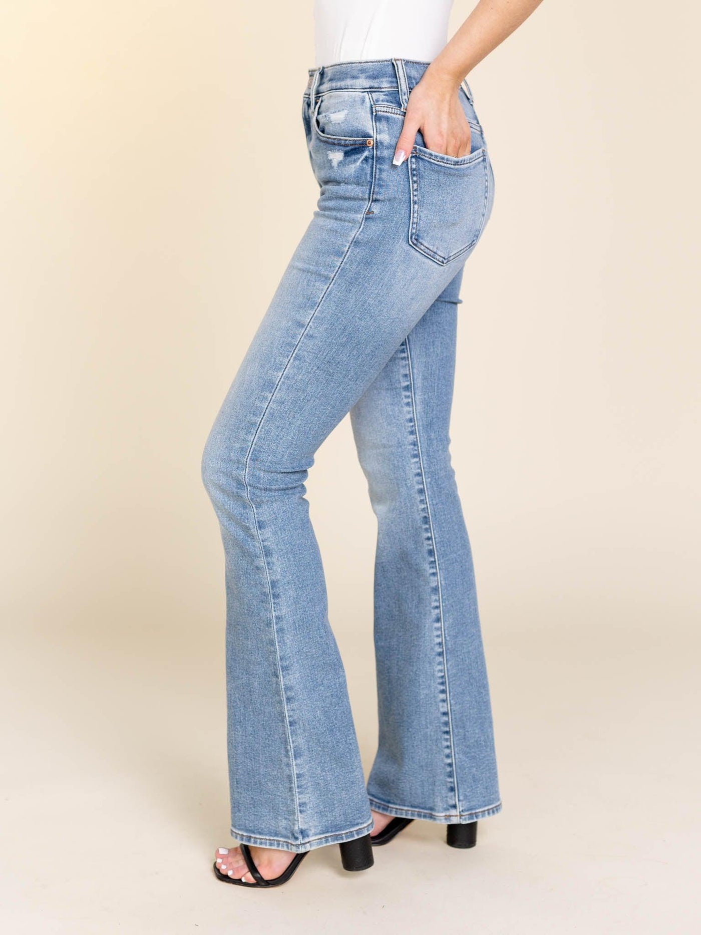 solid flare denim