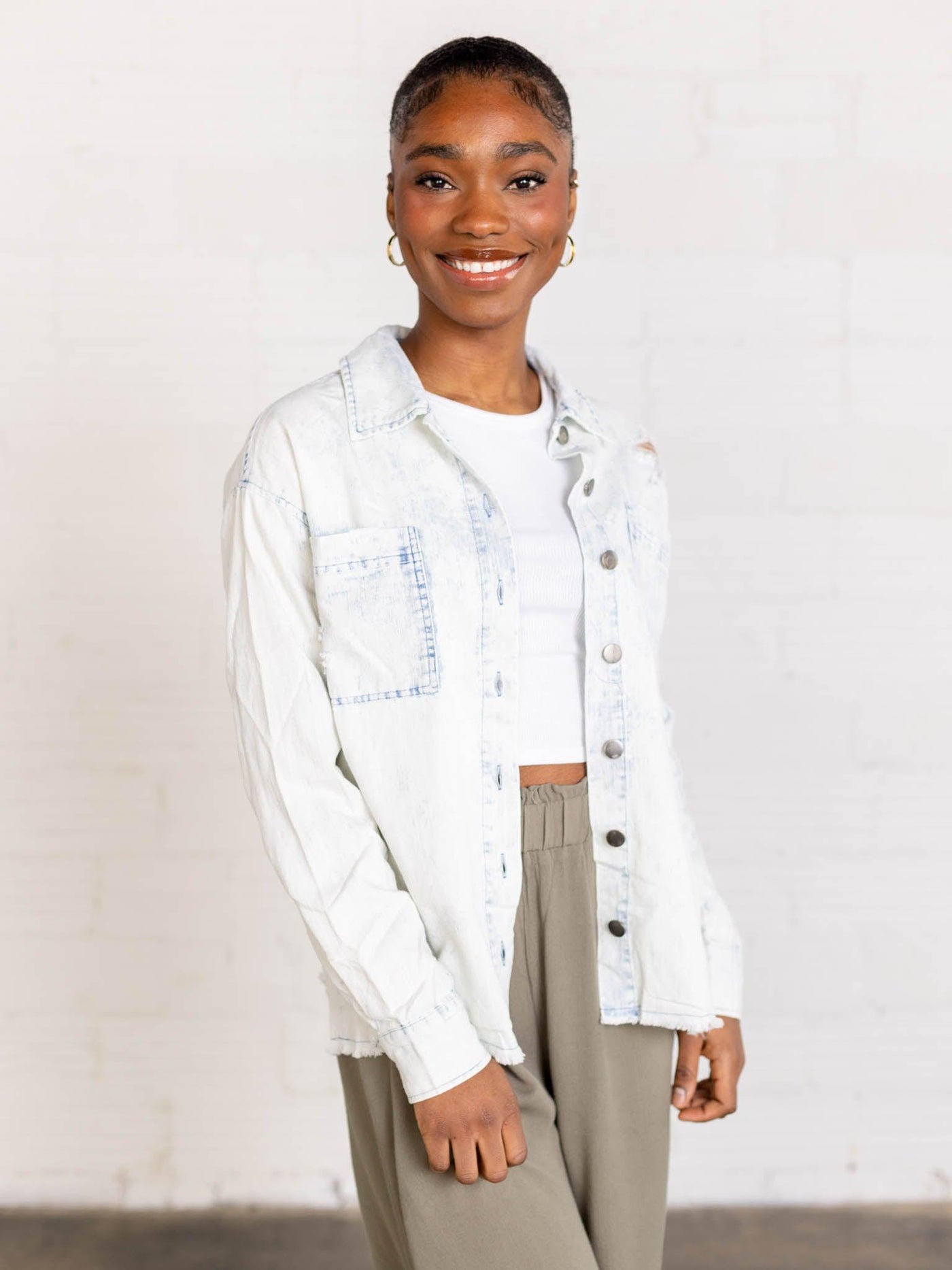 Mystree  Distressed Denim Shirt