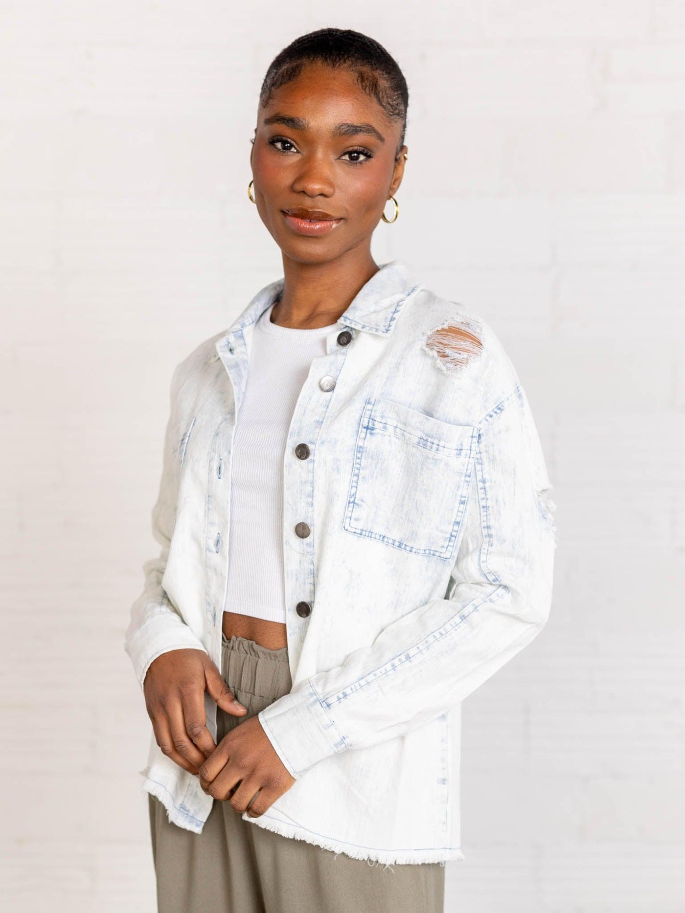 Mystree  Distressed Denim Shirt