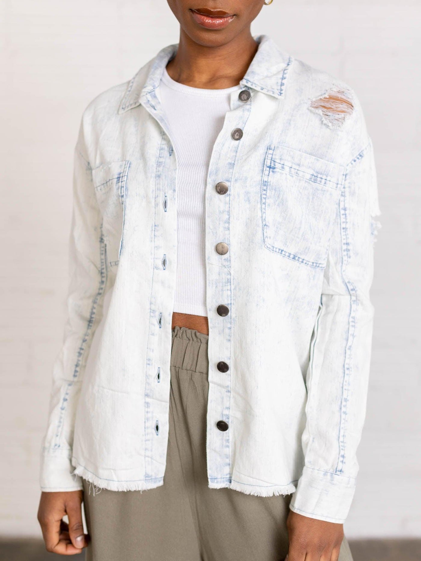 Mystree  Distressed Denim Shirt