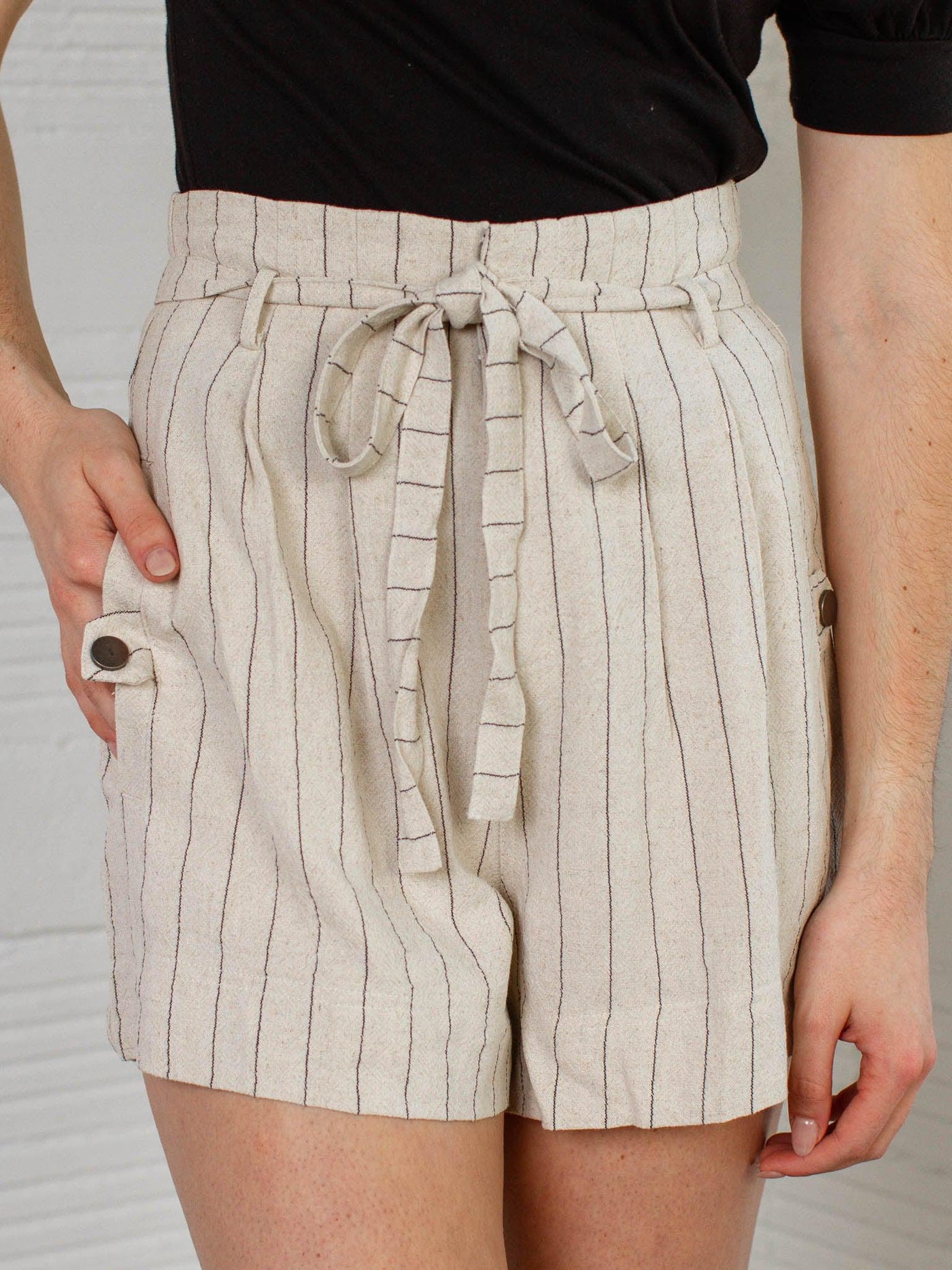 belted stripe shorts