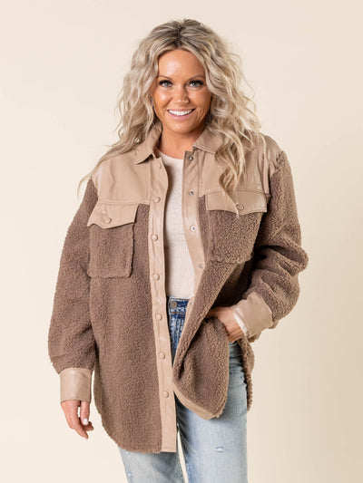 mixed fabric shacket