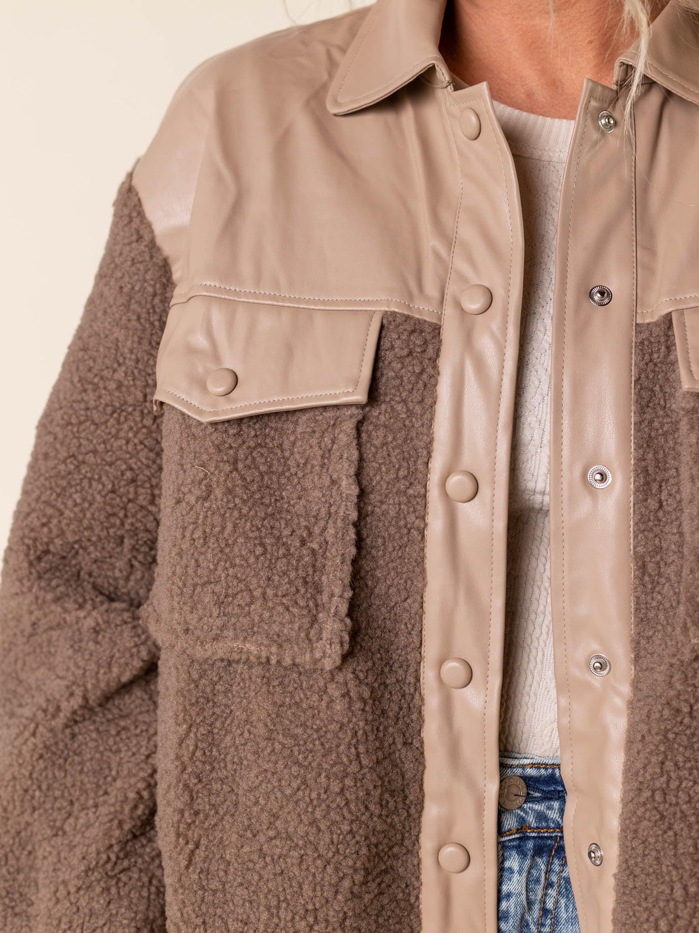 faux leather sherpa coat