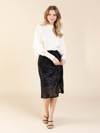 black sequin midi skirt
