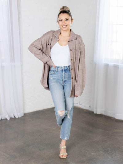 taupe thread and supply letta shacket