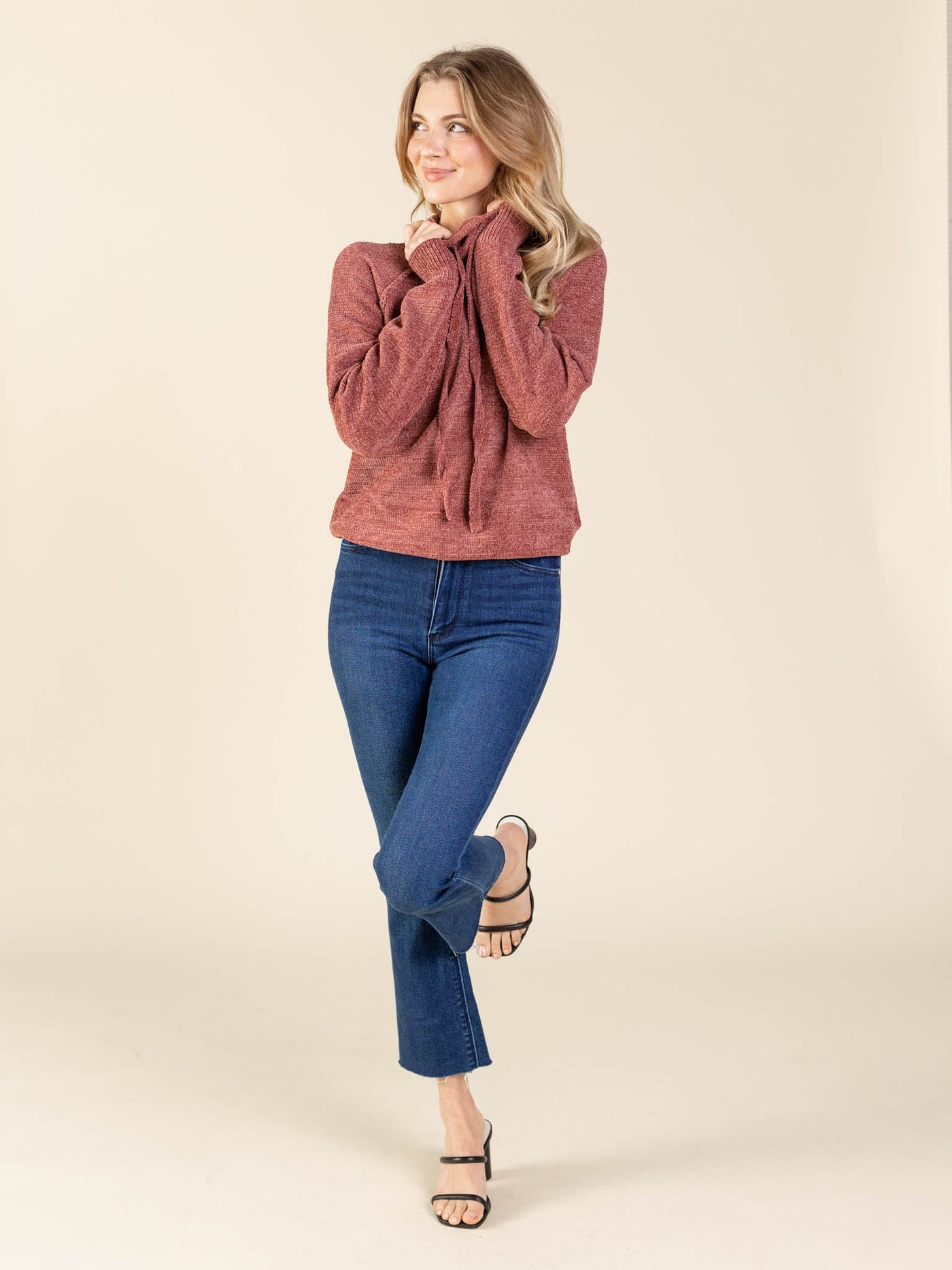 Mystree Chenille Cowl Neck Pullover Sweater