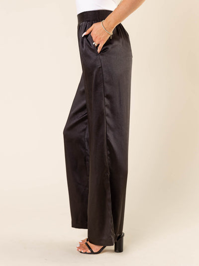 black satin pants