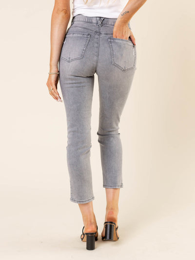 high rise cropped ankle grey denim