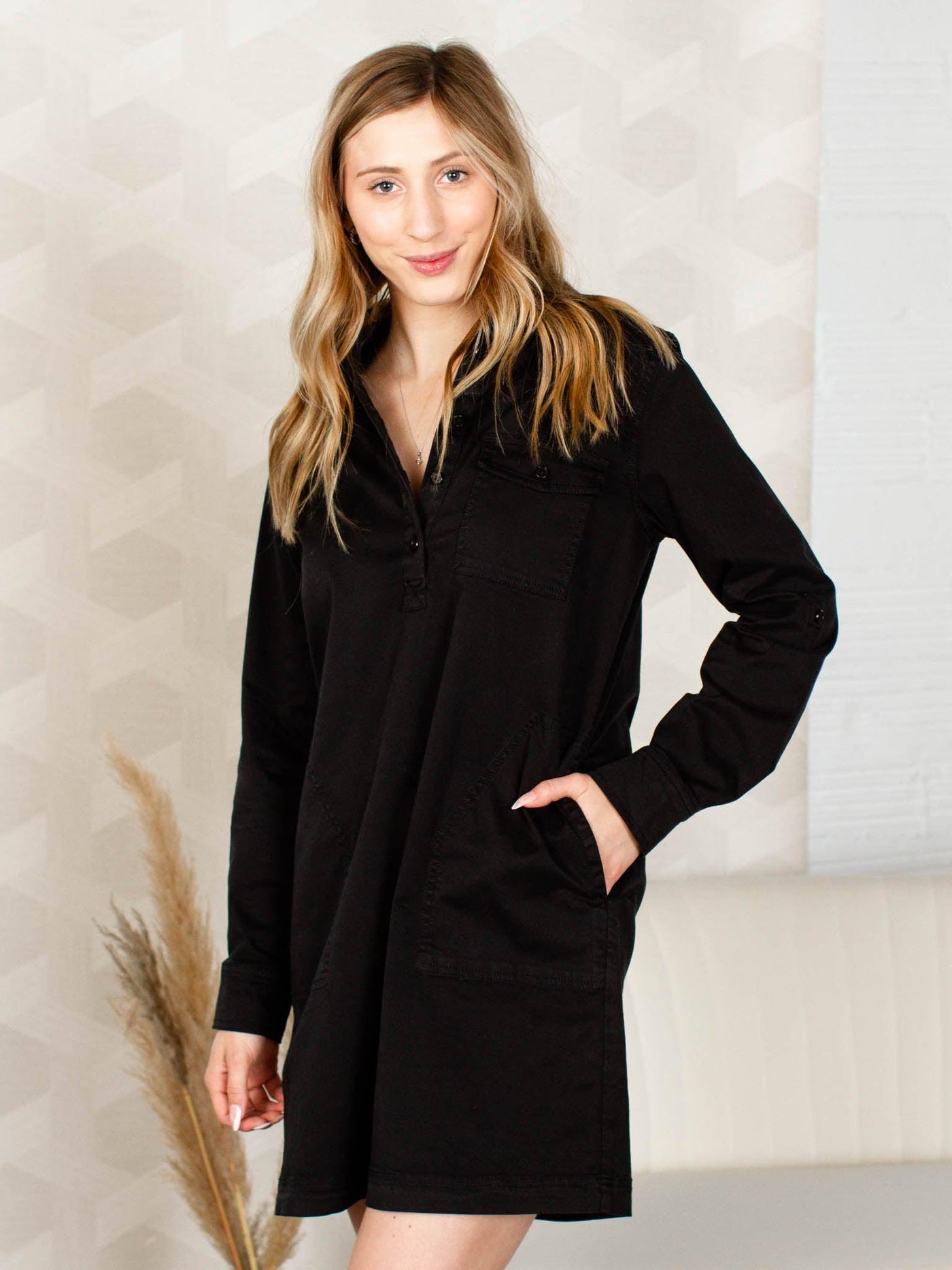 twill long sleeve dress