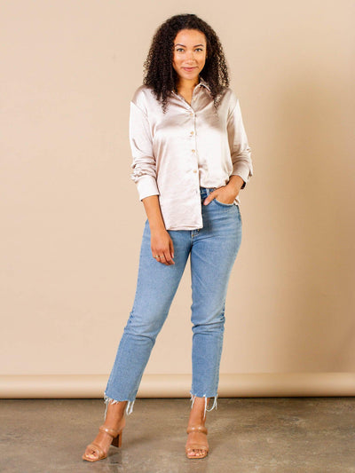 light neutral satin shirt