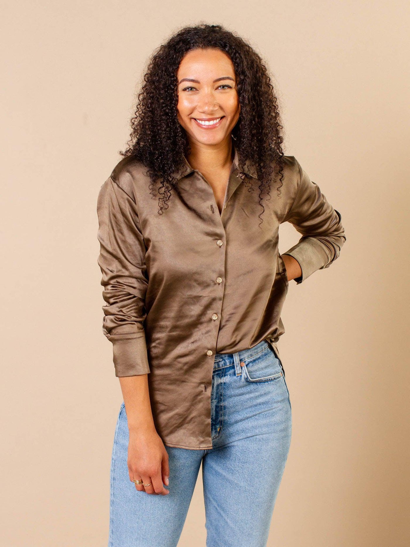 olive button down shirt