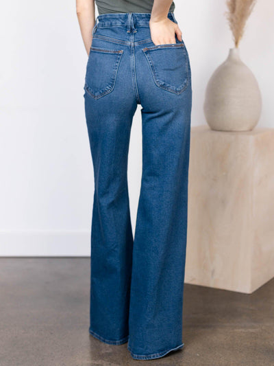 dark relaxed wide leg denim