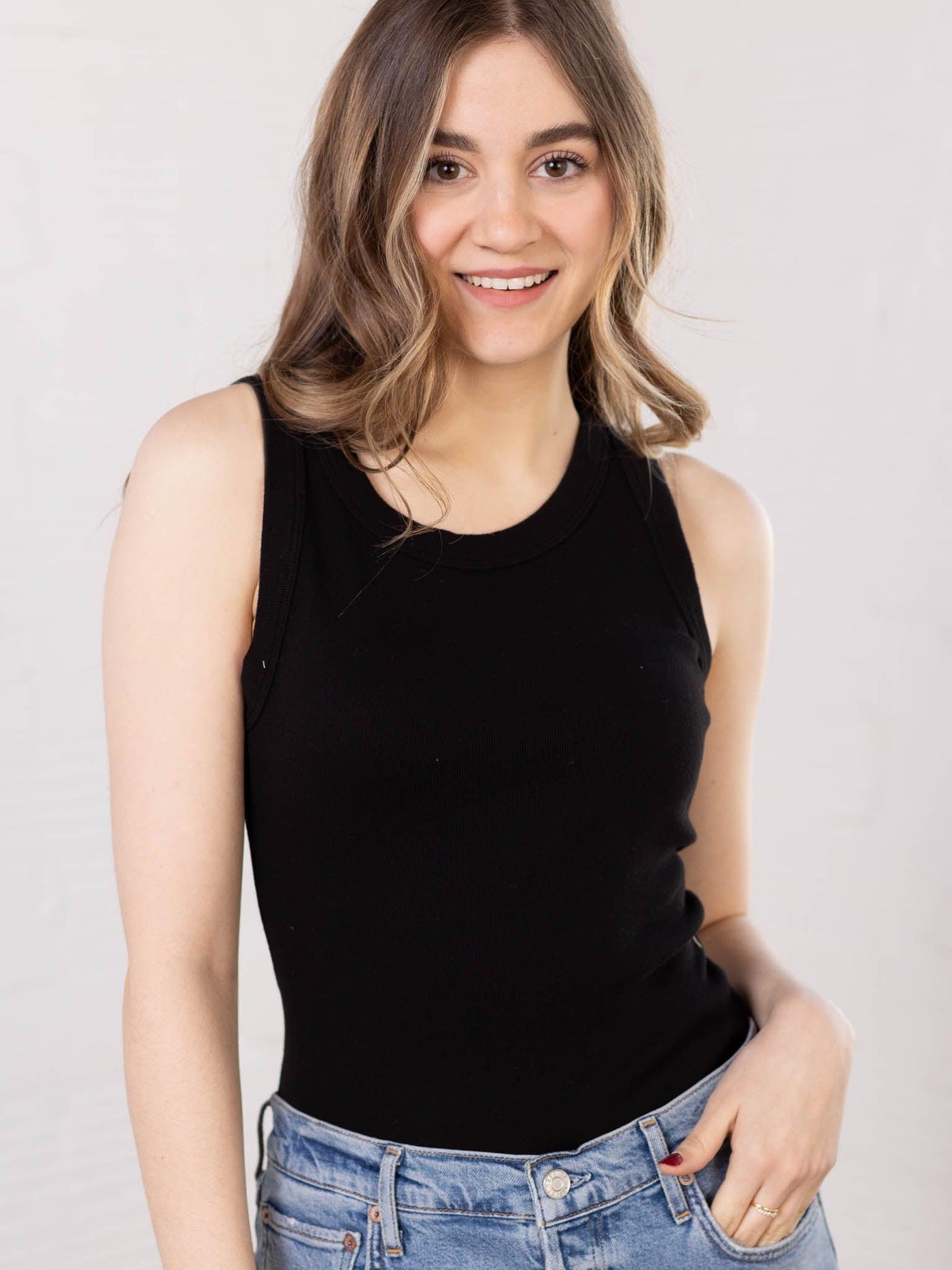 black fitted tank top