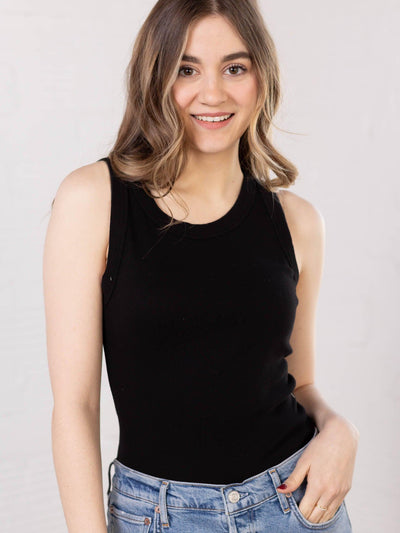 black fitted tank top