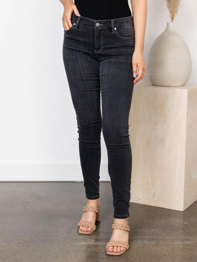 washed black skinny denim