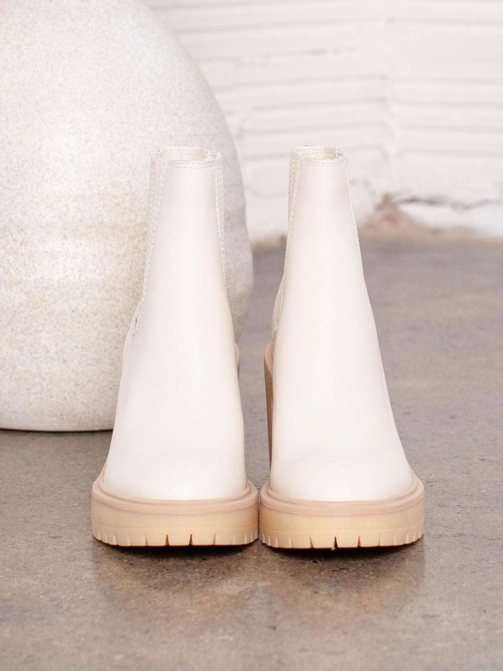 white chunky heel boot
