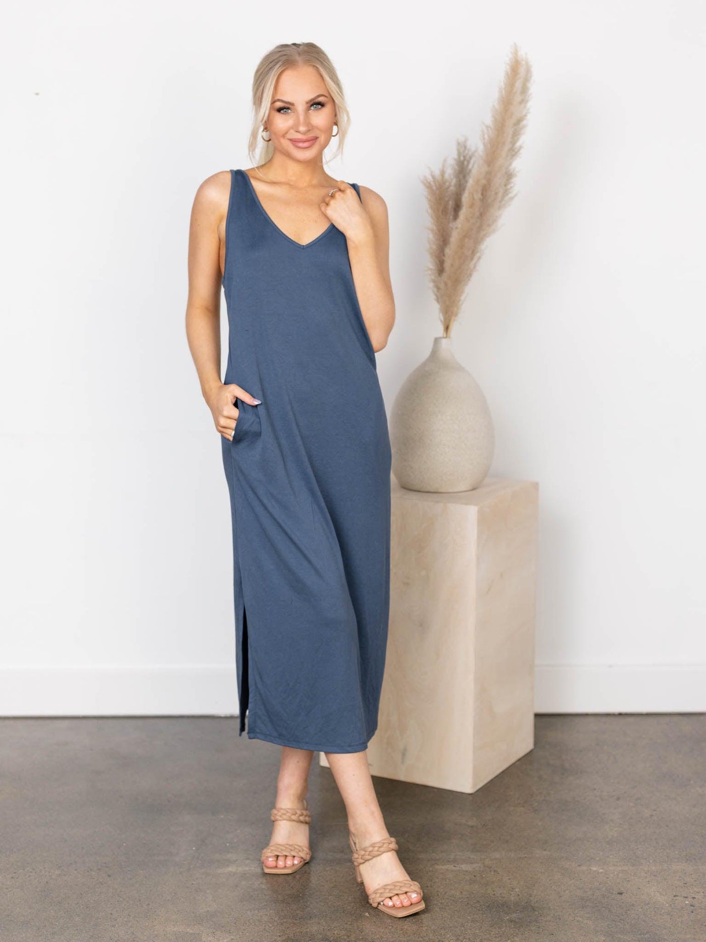 side slit midi dress