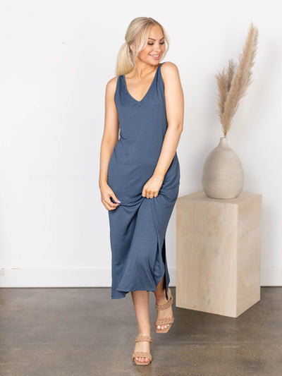 thin strap blue dress