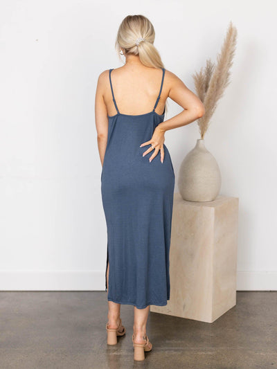 long flowy blue dress