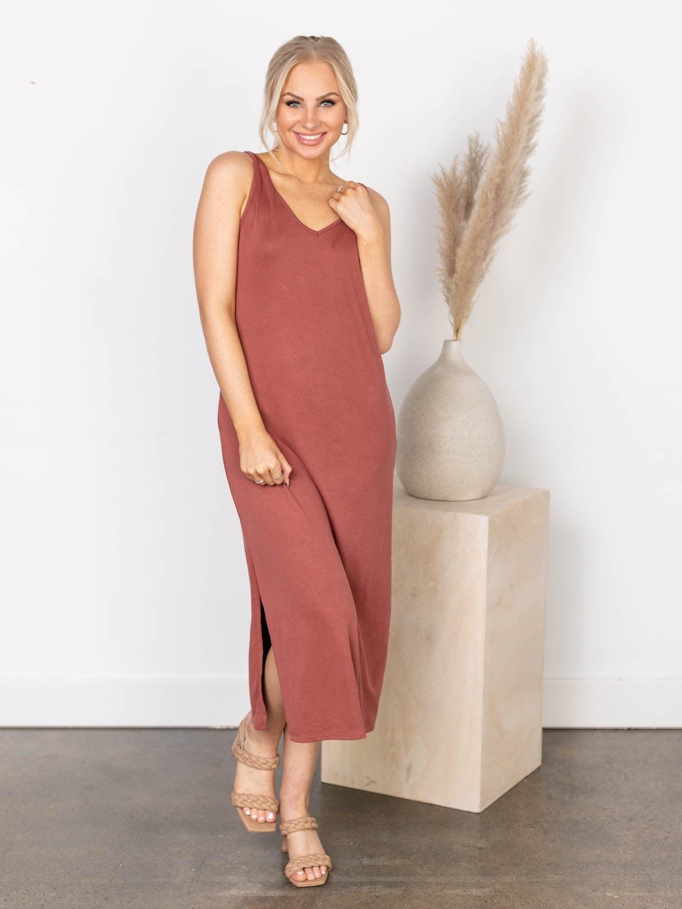 vneck solid dress