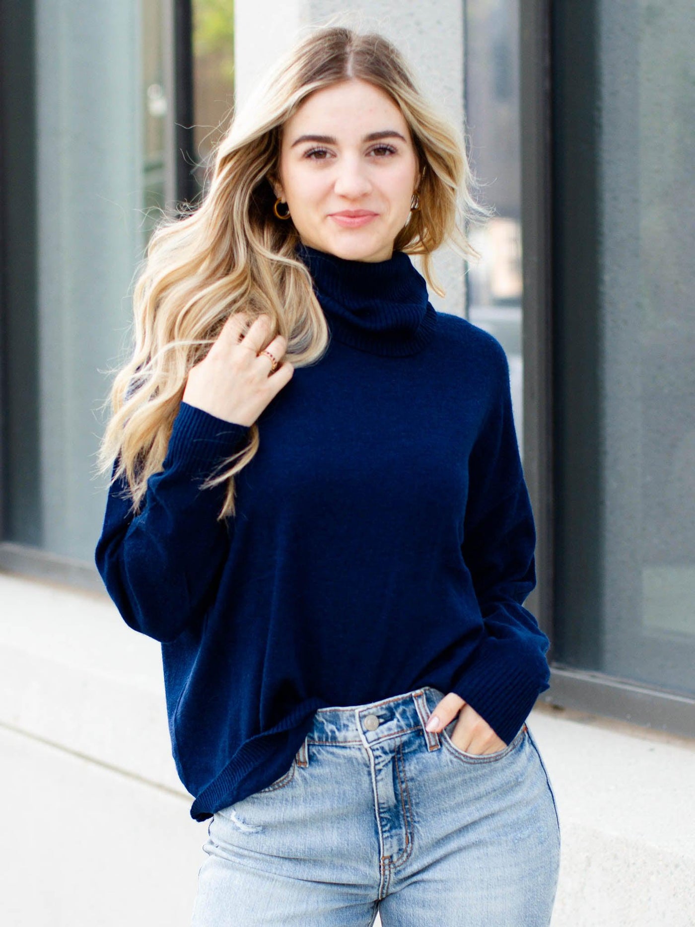 blue turtleneck