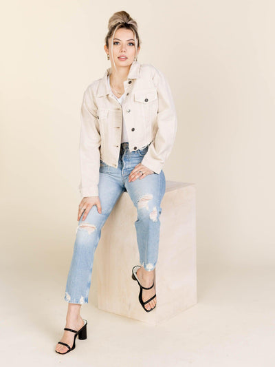 colored denim jacket