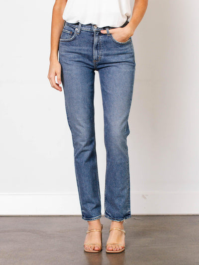 high rise straight denim