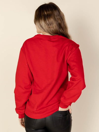 red crewneck sweatshirt