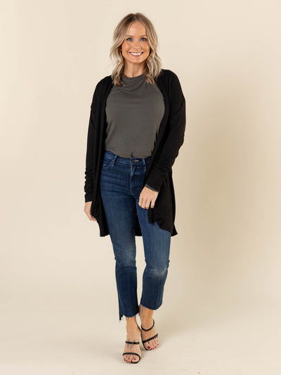 solid open front cardigan